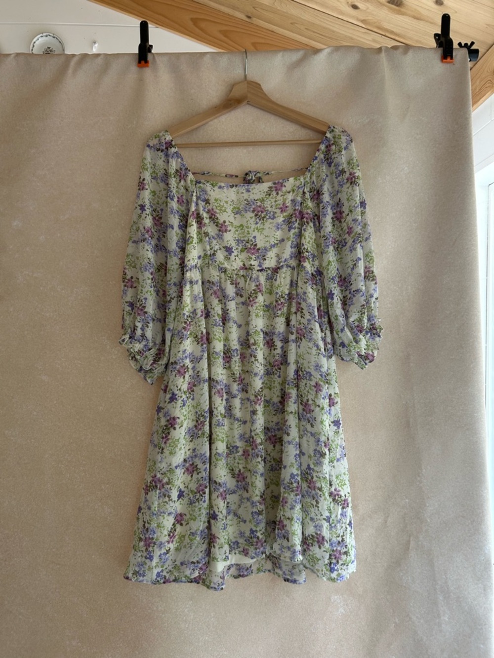 Staccato Cream Mini Dress with Lavender and Green Floral Print